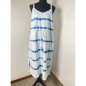 Fall Creek Tie Dye Boho Indie Lagenlook Casual Waist Tie V-neck Maxi Dress 1X